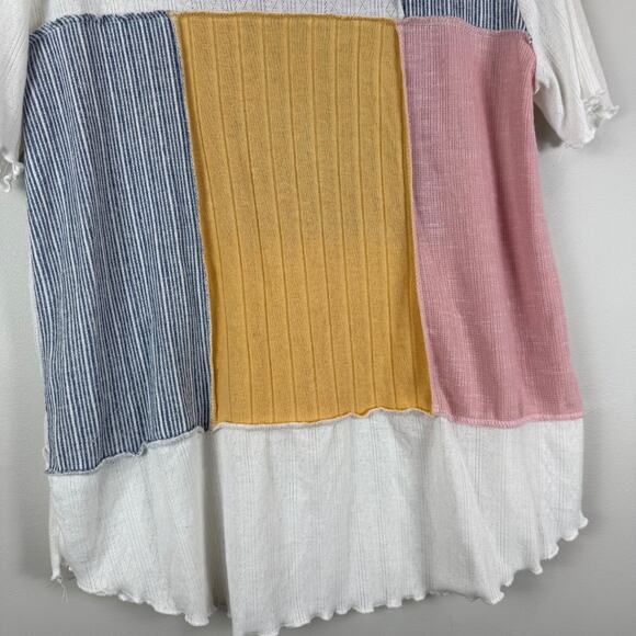 Sugarfox Top Womens Medium Multicolor Patchwork Striped Blouse Cottage Dainty - Picture 5 of 8